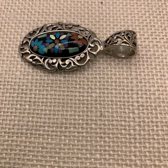 Sincerely Southwest Inlay Oval Sterling Silver Pendant - Picture 3 of 5
